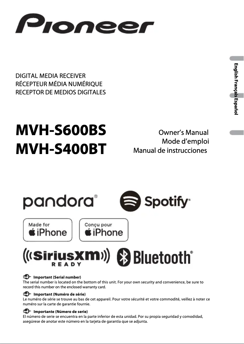 Page 1 of the manual User Manual Pioneer MVH-S600BS