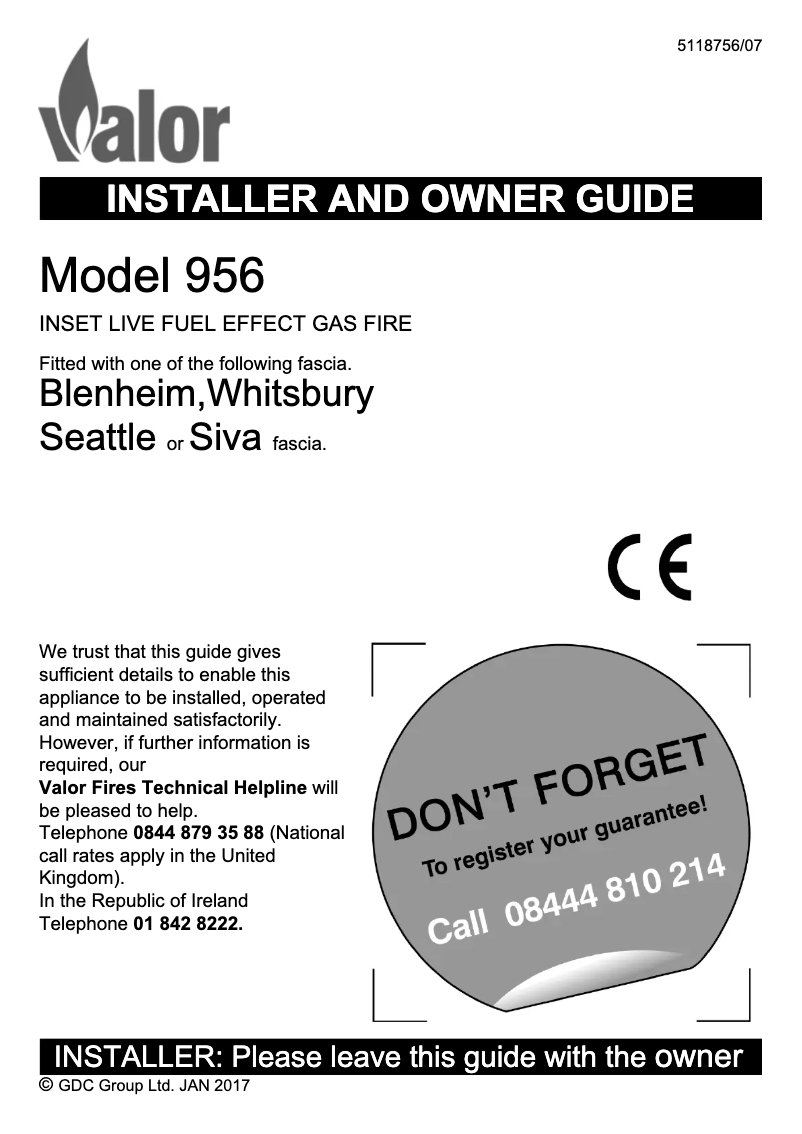 Page 1 of the manual Technical Sheet Dimplex Siva Gas