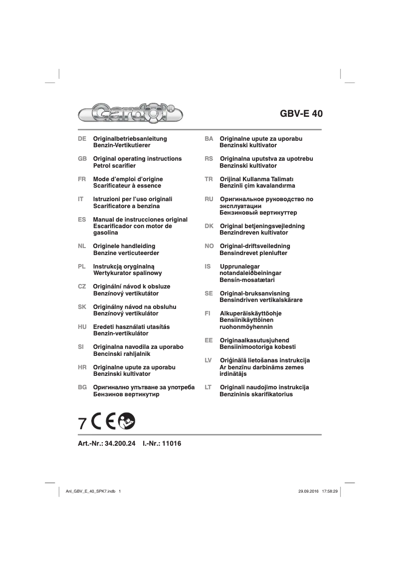 First page image of the manual for GBV-E 40