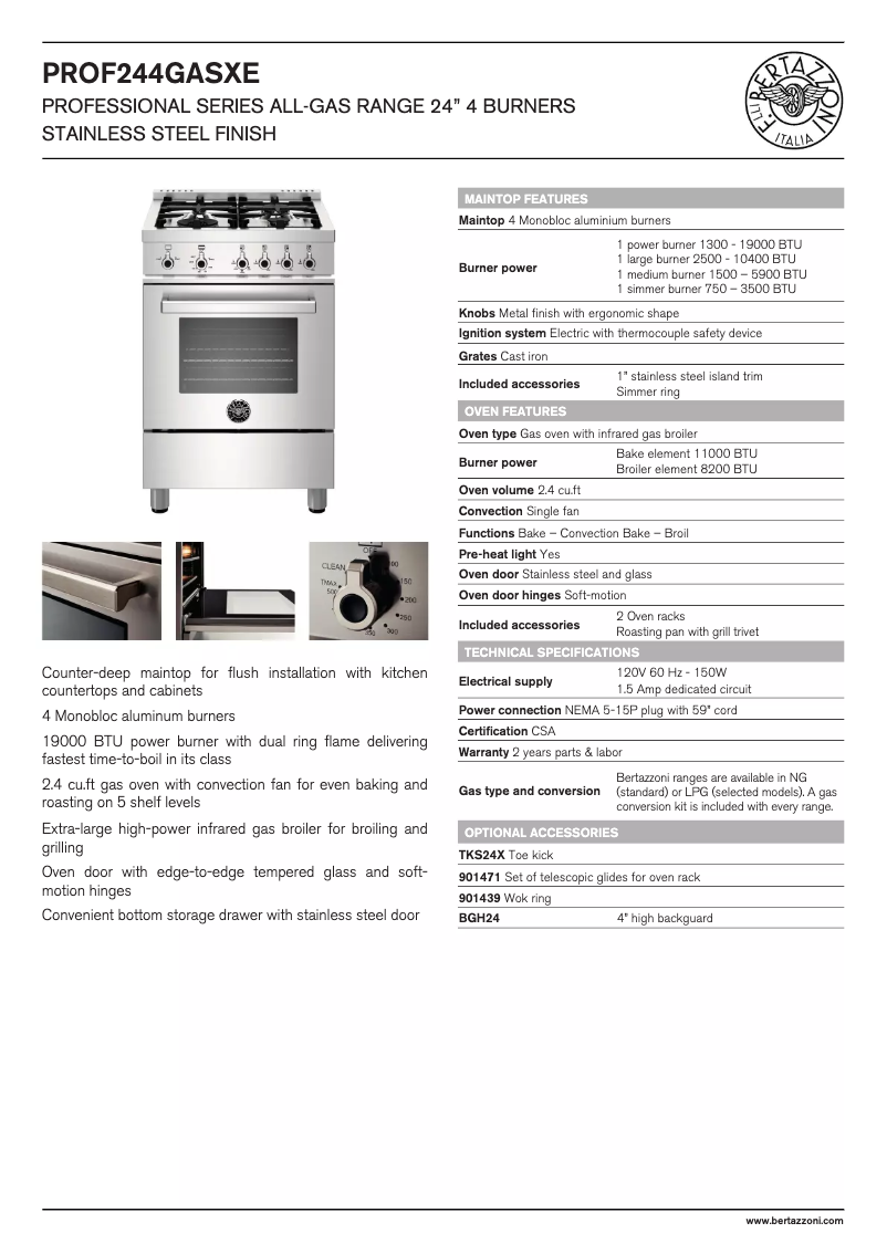 First page image of the manual for PROF244GASXE