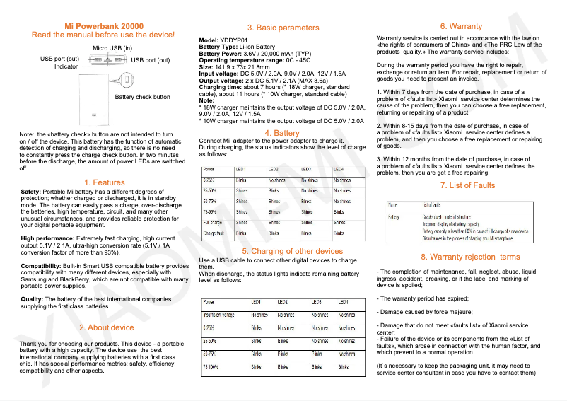 First page image of the manual for Mi Power Bank 20000mAh