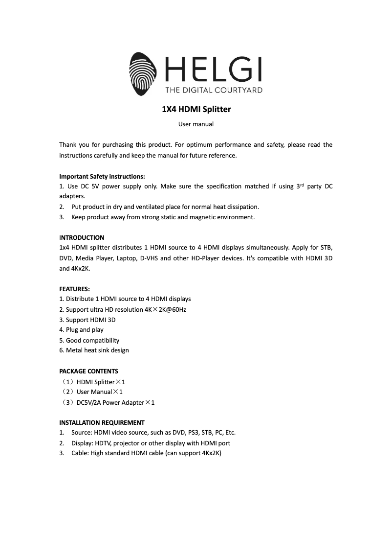 First page image of the manual for HLG0314-V2.0