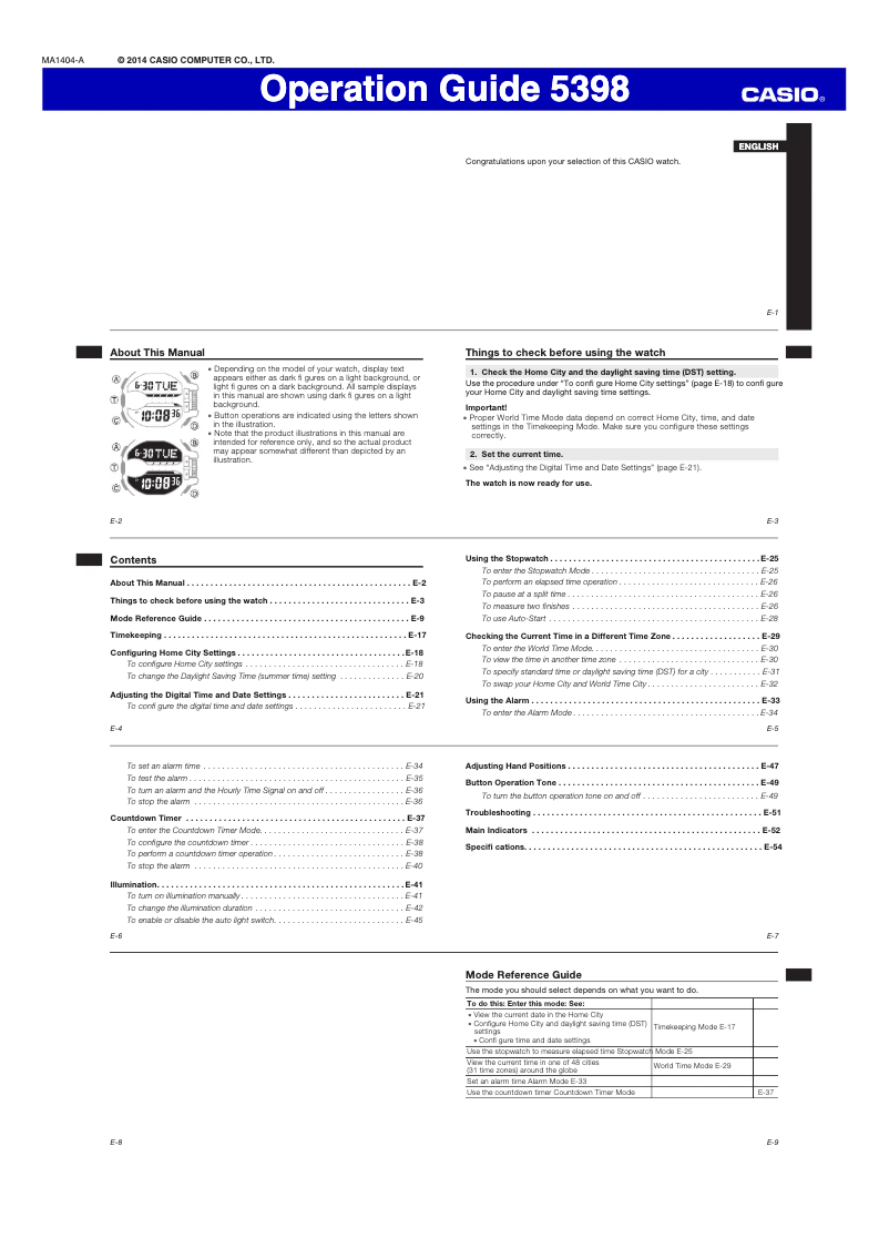 First page image of the manual for G-Shock GA-400SK-1A9ER