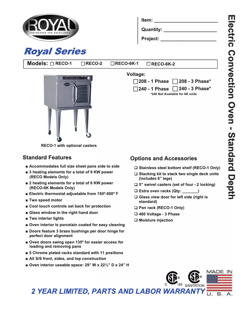 Page 1 of the manual User Manual Royal Range RECO-1