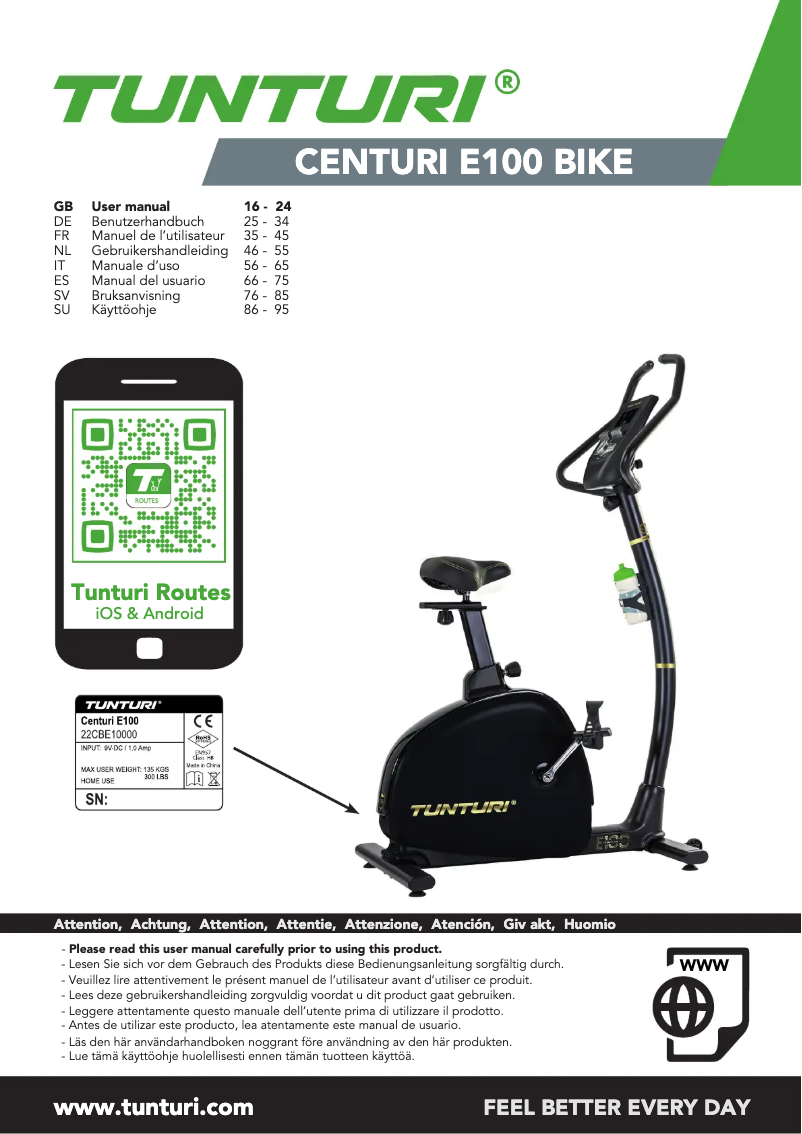 Page 1 of the manual User Manual Tunturi Centuri E100