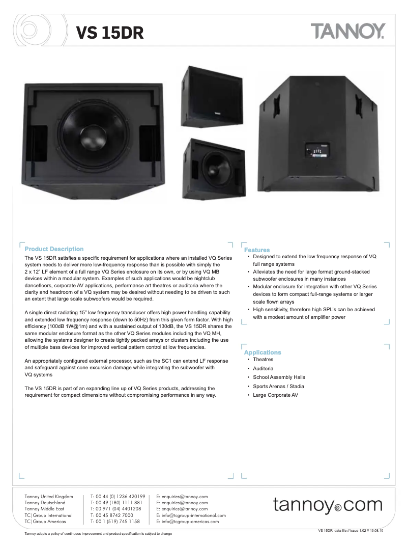 Page 1 of the manual User Manual Tannoy VS 15DR