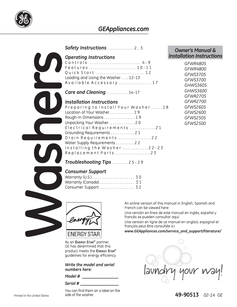 Page 1 of the manual Use and Maintenance Manual GE GHWS3605FRR