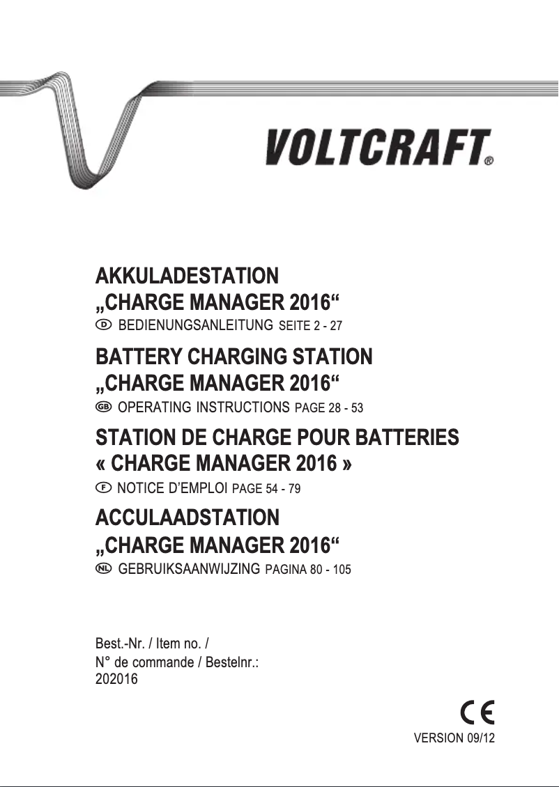 Page 1 of the manual User Manual Voltcraft Charge Manager 2016