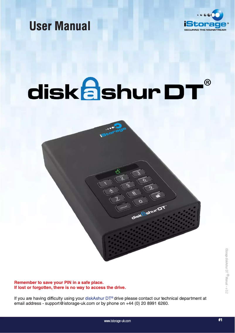 First page image of the manual for diskAshur DT USB 3.0 256-bit 4TB