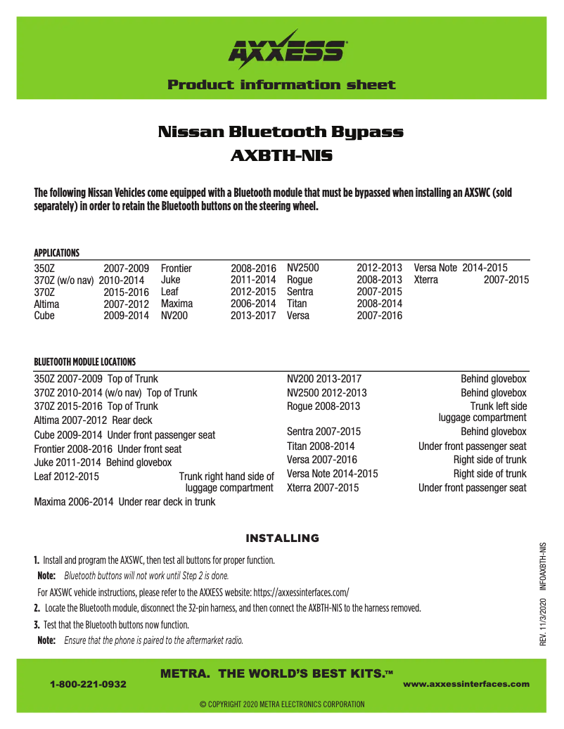 First page image of the manual for AXBTH-NIS