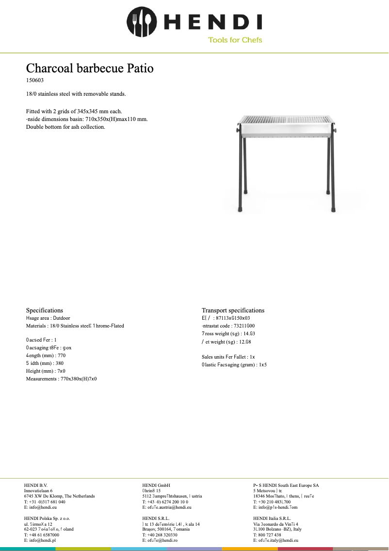 Page 1 of the manual Technical Sheet Hendi 150603