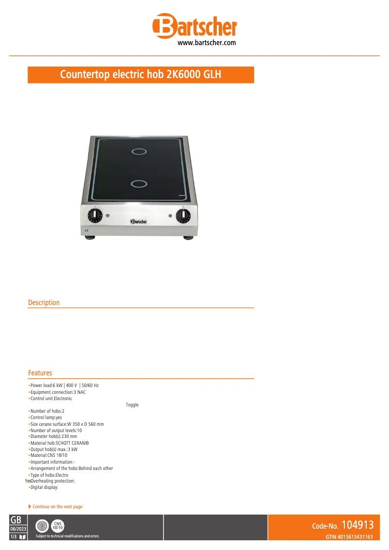 First page image of the manual for 2K6000 GLH
