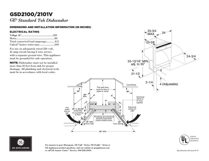 Page 1 of the manual Technical Sheet GE GSD2101VBB