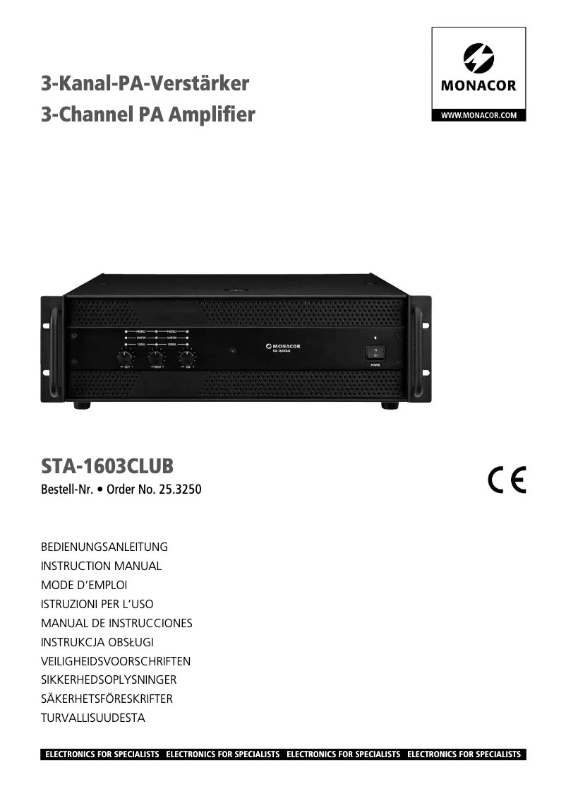 First page image of the manual for STA-1603CLUB