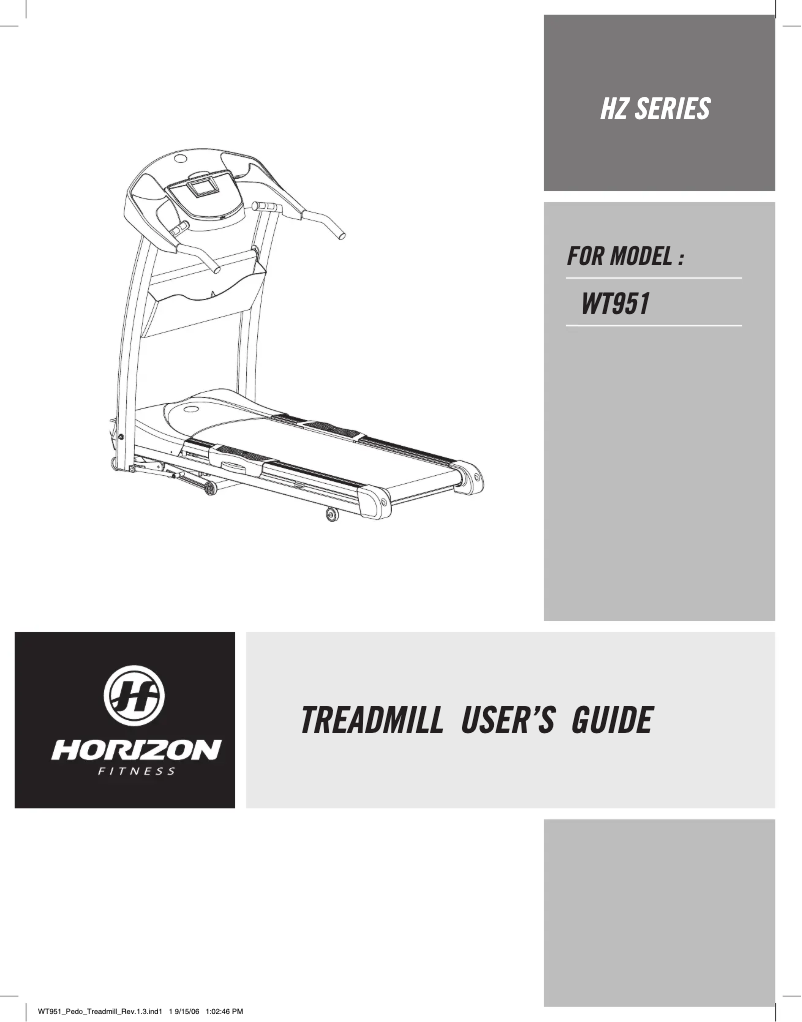 Page 1 de la notice Manuel utilisateur Horizon Fitness WT951
