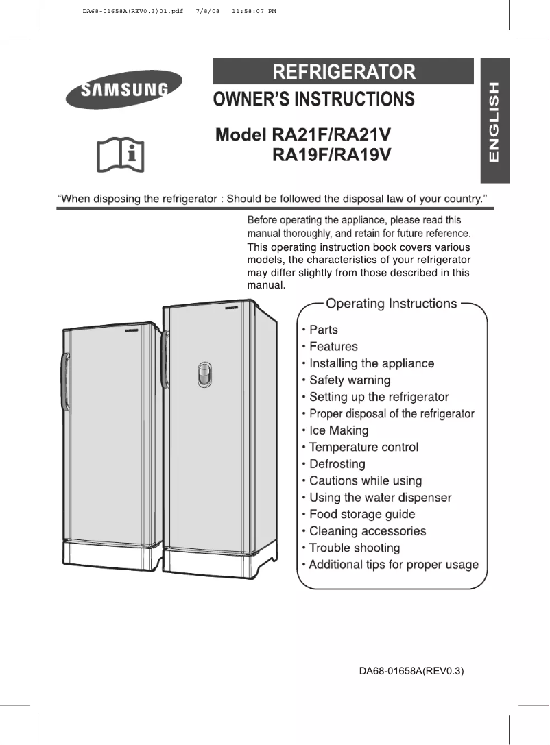 First page image of the manual for RA21FCTS