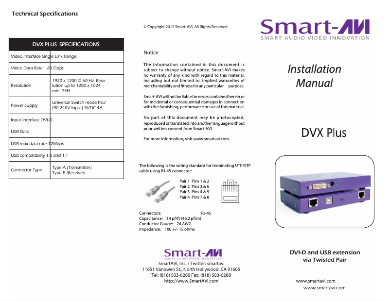 Page 1 of the manual User Manual Smart-AVI DVX-PLUS