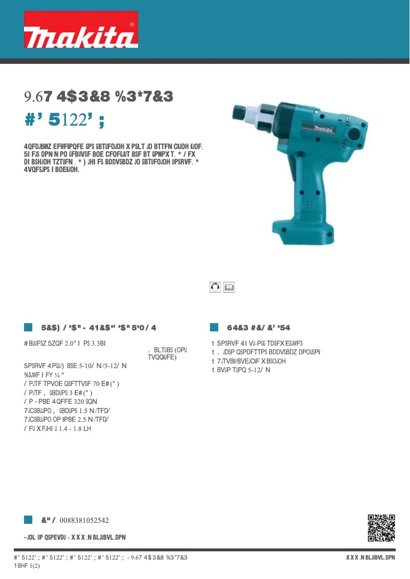 Page 1 of the manual Technical Sheet Makita BFT122FZ