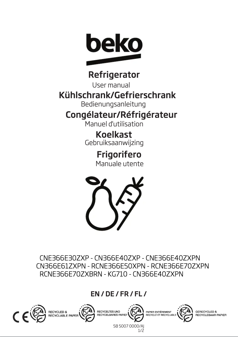 Page 1 of the manual User Manual Beko RCNE366E70ZXBRN