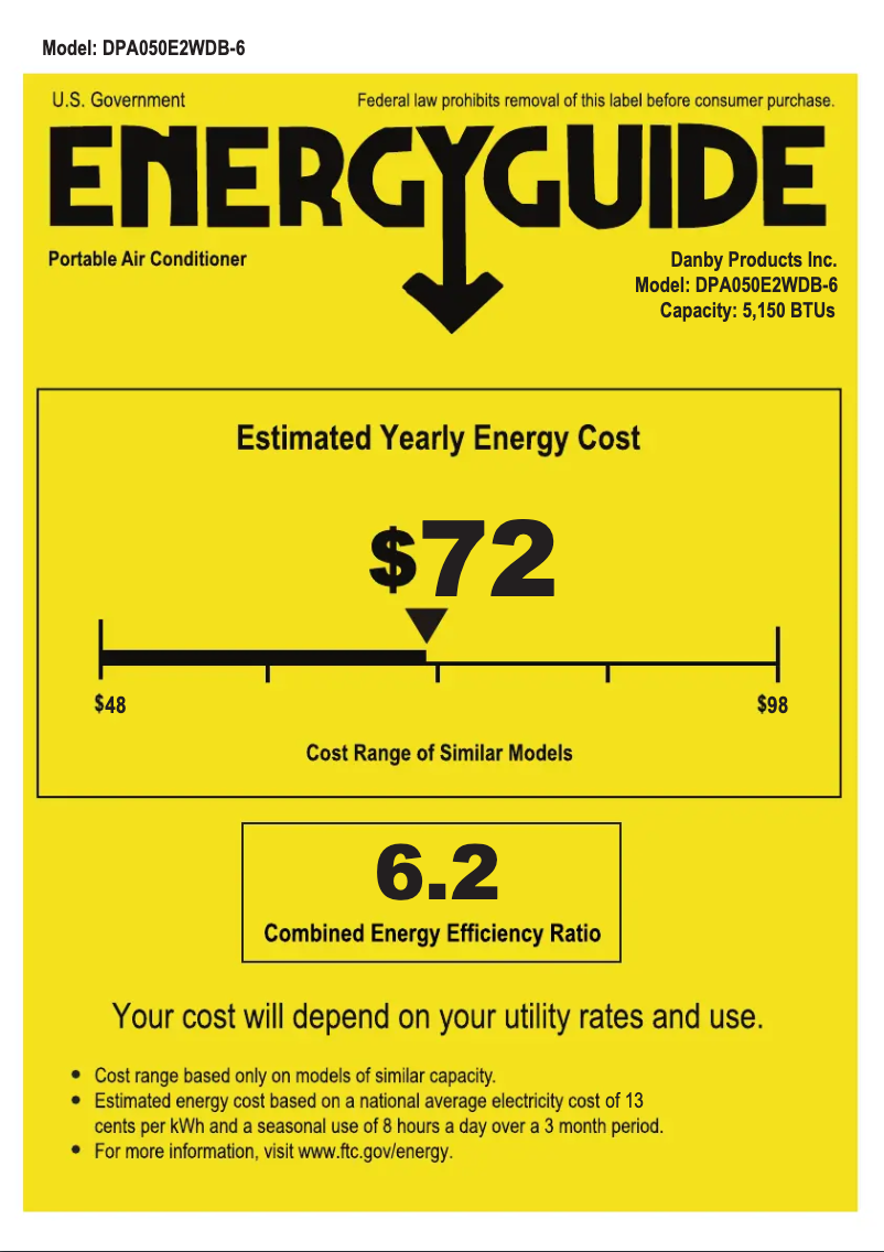 Page 1 of the manual Energy Label Danby DPA050E2WDB-6