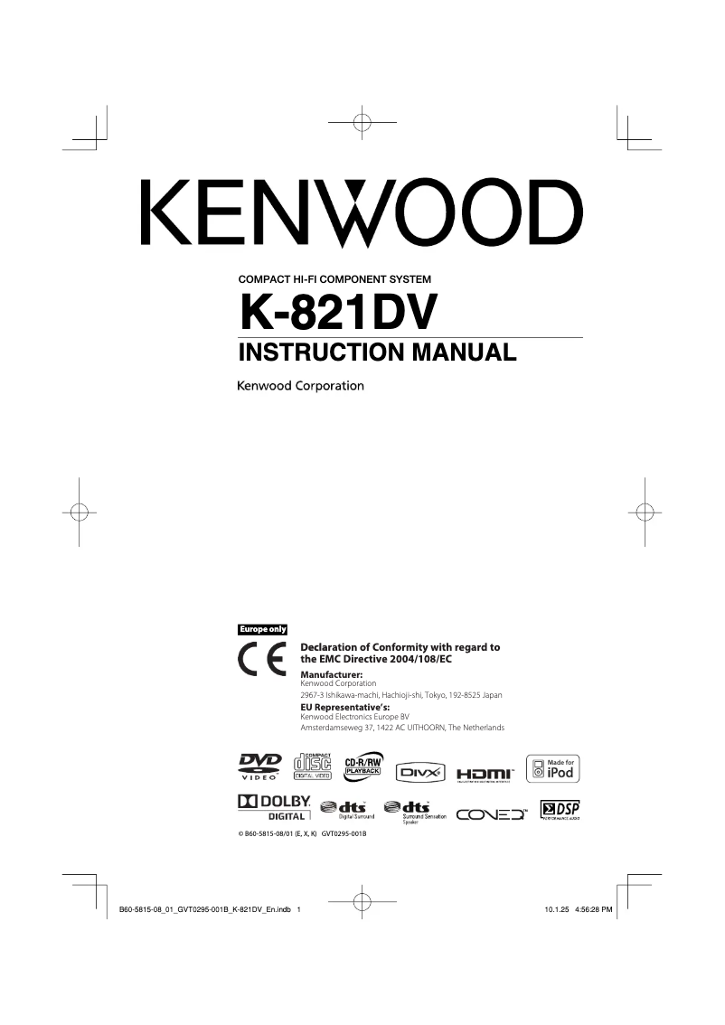 Page 1 of the manual User Manual Kenwood K-821DV