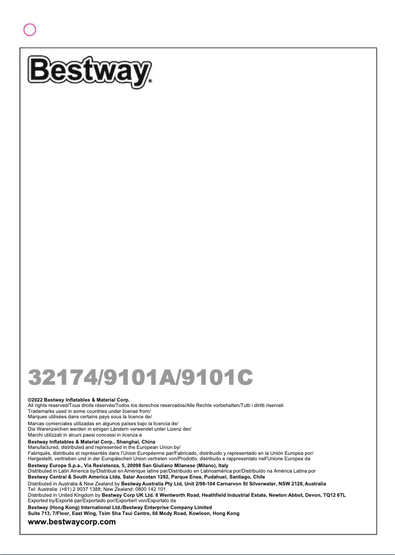 Page 1 de la notice Manuel utilisateur Bestway 9101A