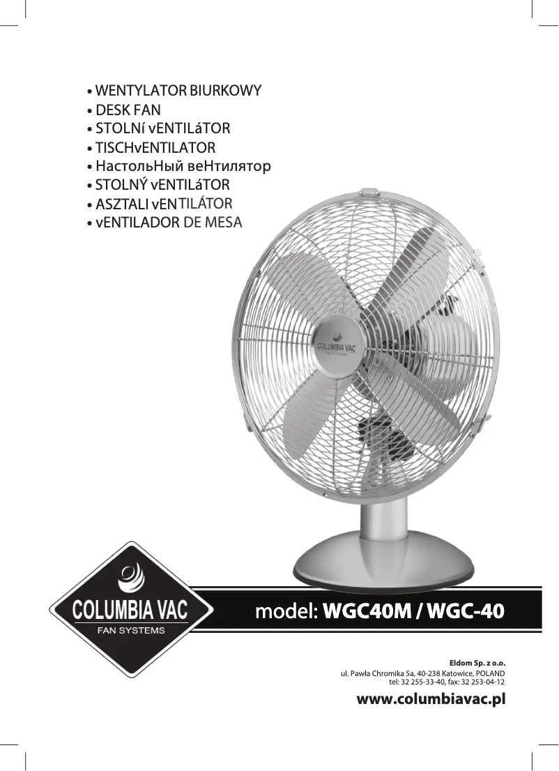 Page 1 of the manual User Manual Eldom ColumbiaVac WGC40MN