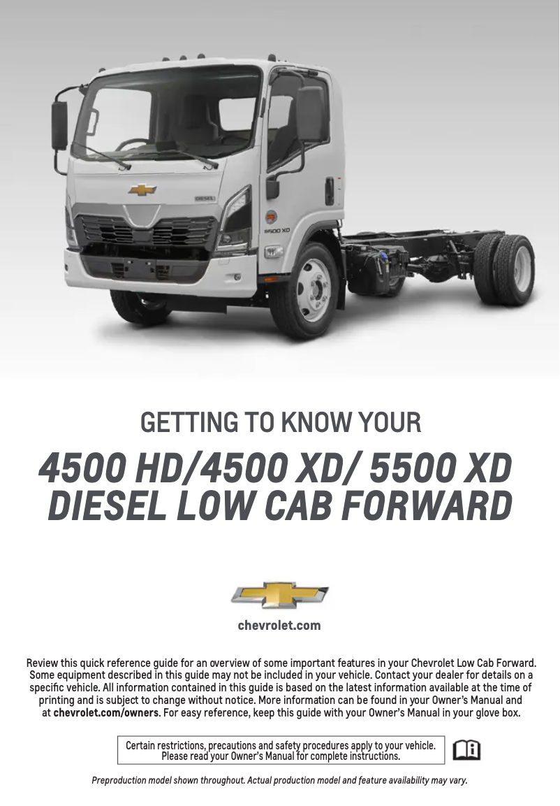 Page 1 of the manual Quick Start Guide Chevrolet Low Cab Forward (2025)