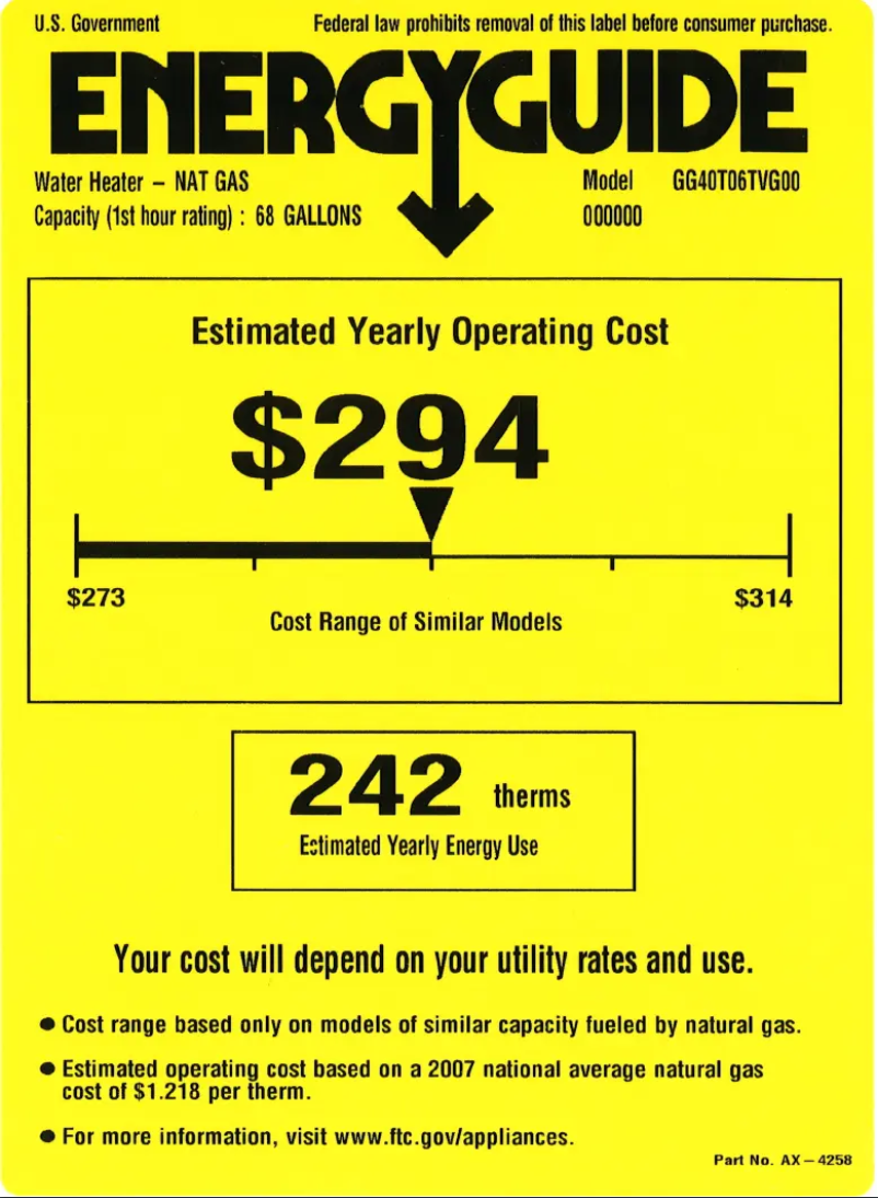 Page 1 of the manual Energy Label GE GG40T06TVG