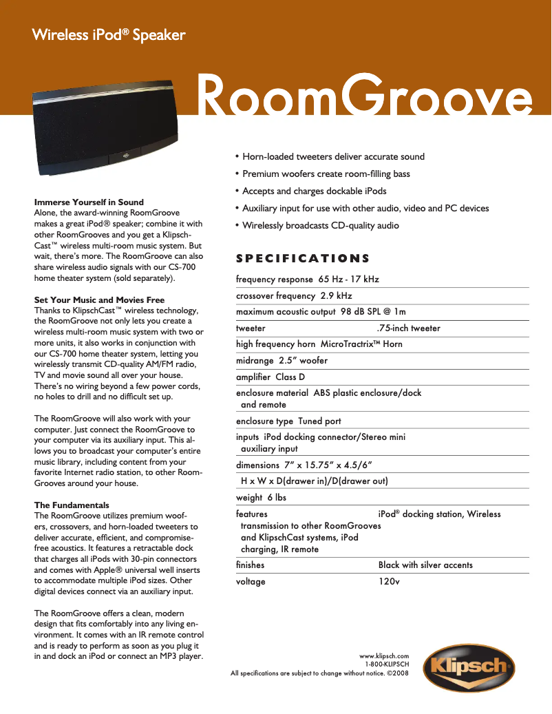 First page image of the manual for RoomGroove
