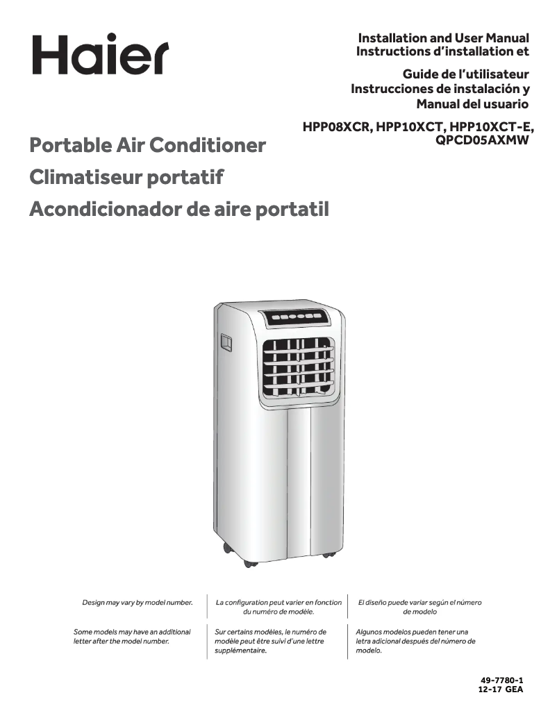 First page image of the manual for QPCD05AXMW