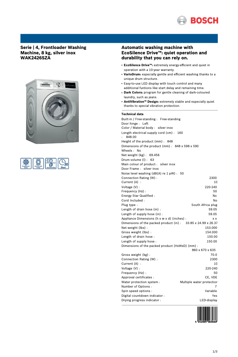 First page image of the manual for WAK2426SZA