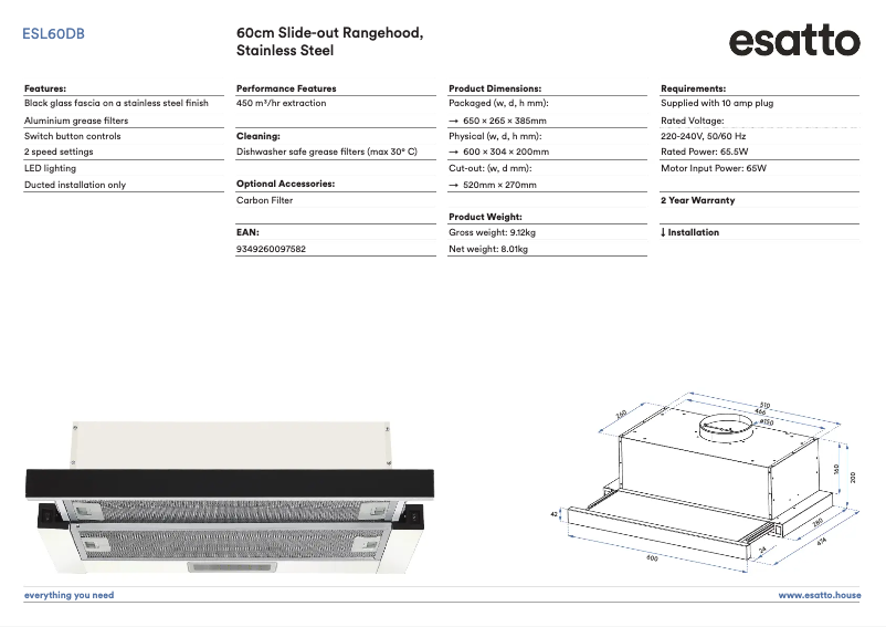 Page 1 of the manual Technical Sheet Esatto ESL60DB