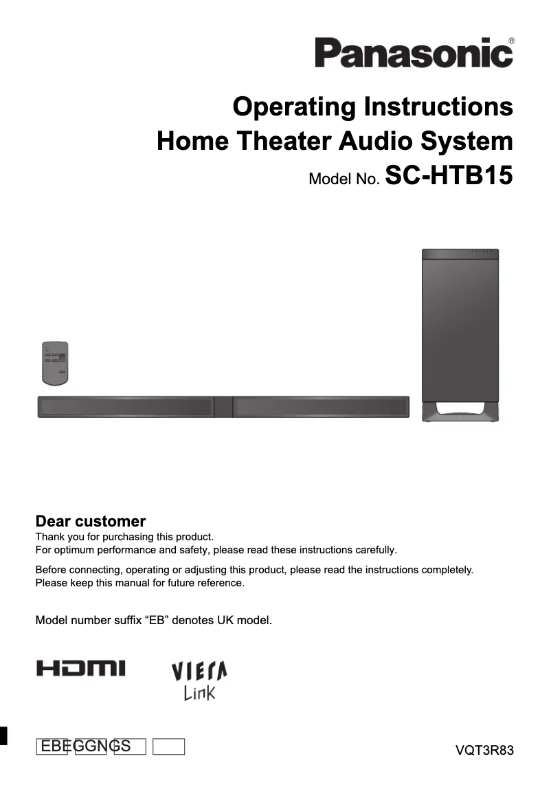 First page image of the manual for SC-HTB15