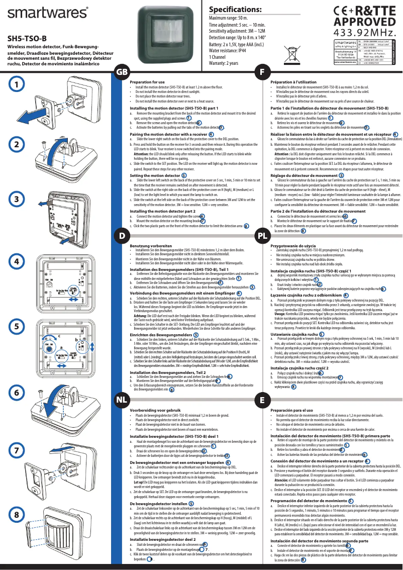 Page 1 of the manual User Manual Smartwares SH5-TSO-B