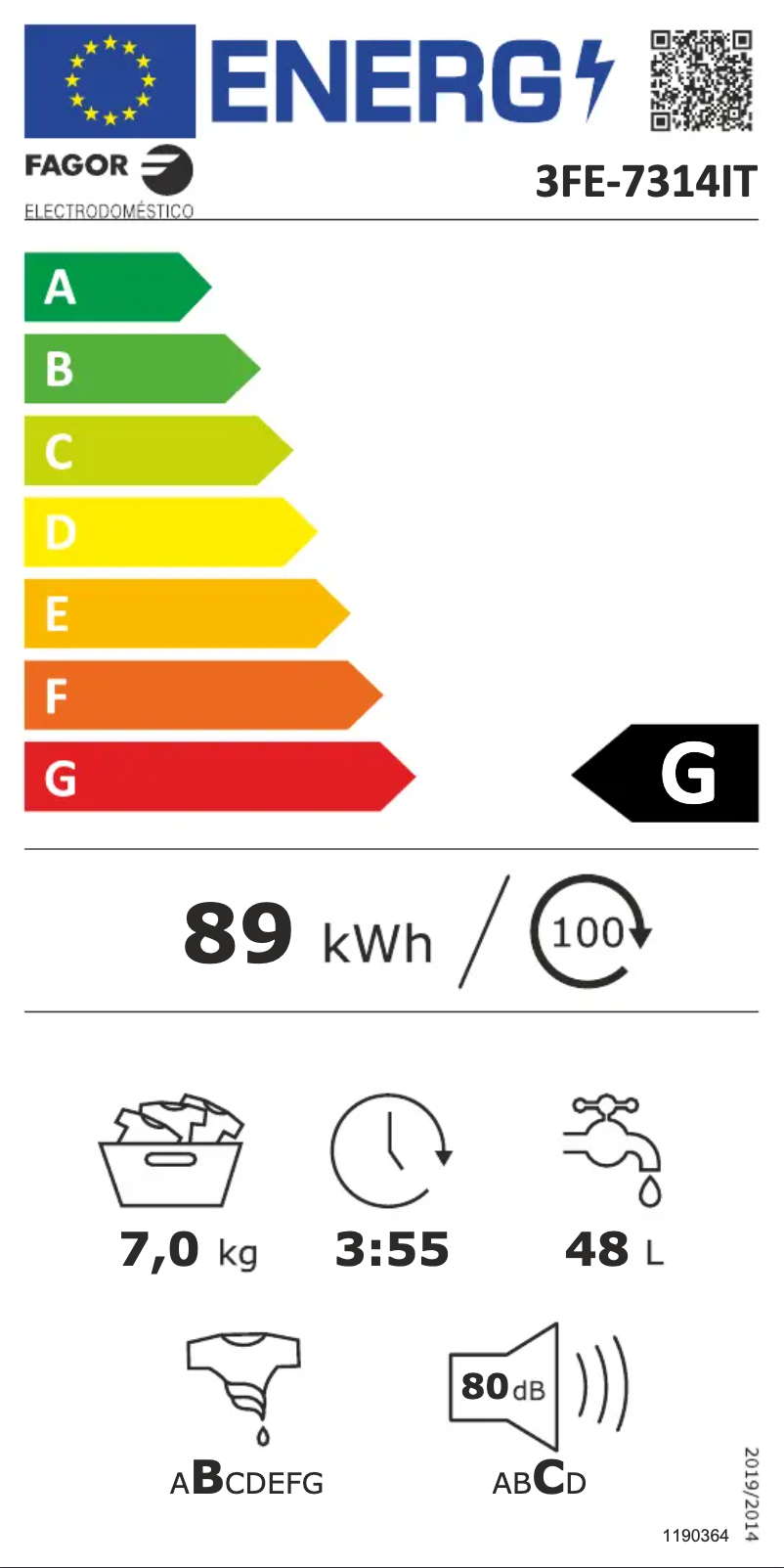 Page 1 of the manual Energy Label Fagor 3FE-7314IT
