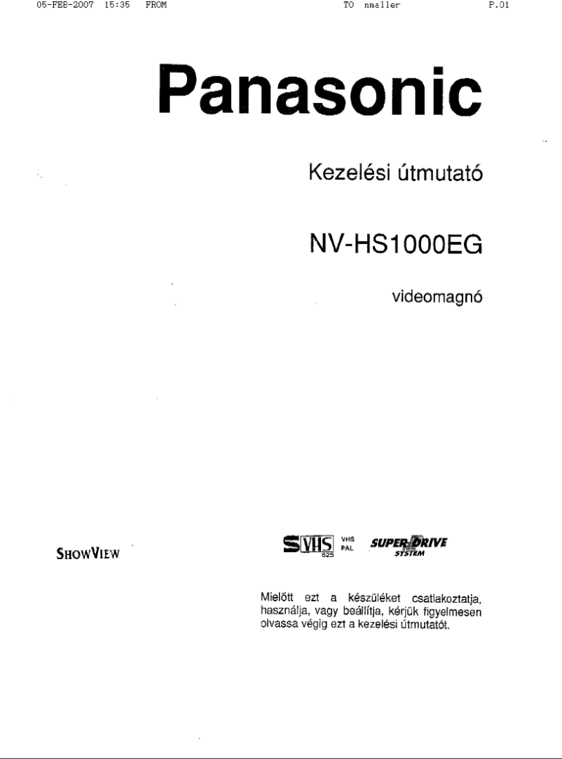 First page image of the manual for NV-HS1000EG