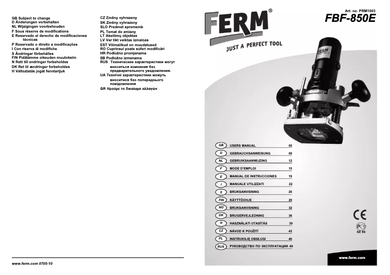 Page 1 of the manual User Manual Ferm PRM1003