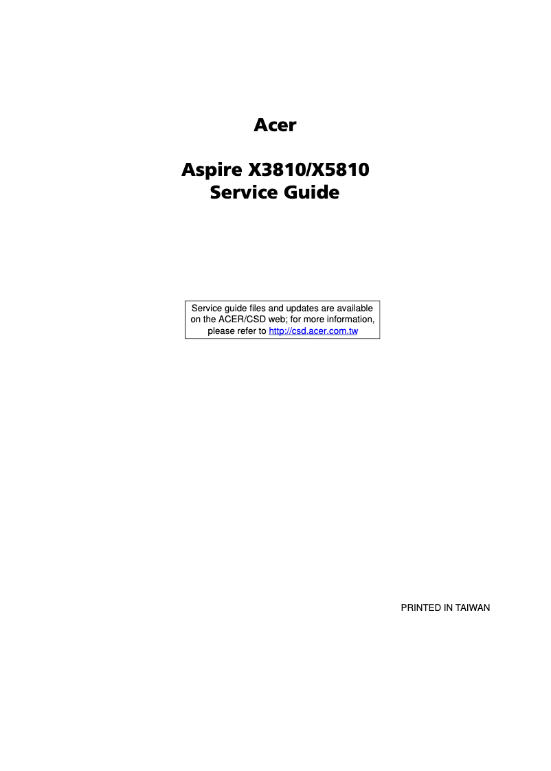 Page 1 of the manual User Manual Acer Aspire X3810-B1041