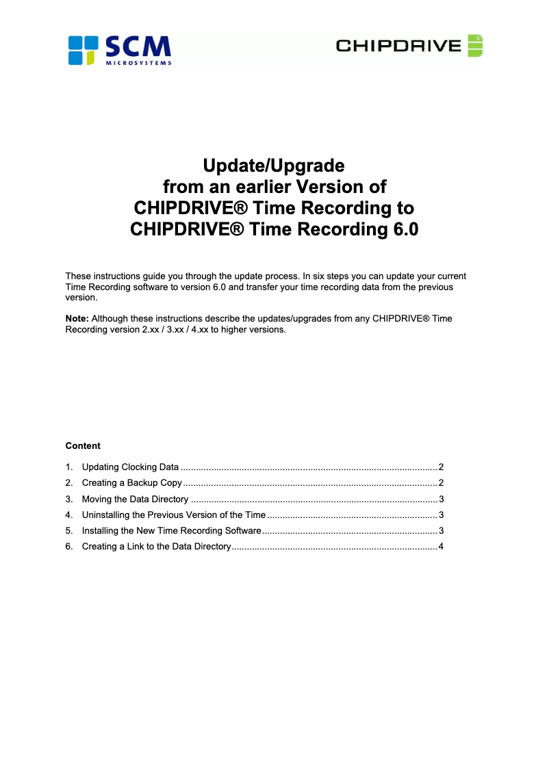 First page image of the manual for Chipdrive Time Recording 6.0