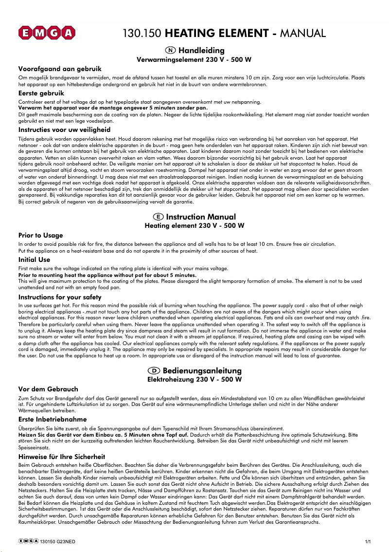 First page image of the manual for 130150