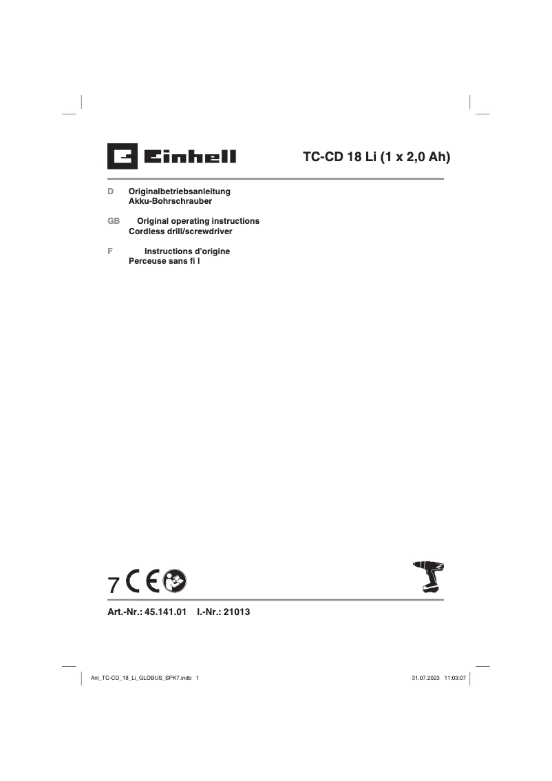First page image of the manual for TC-CD 18 Li