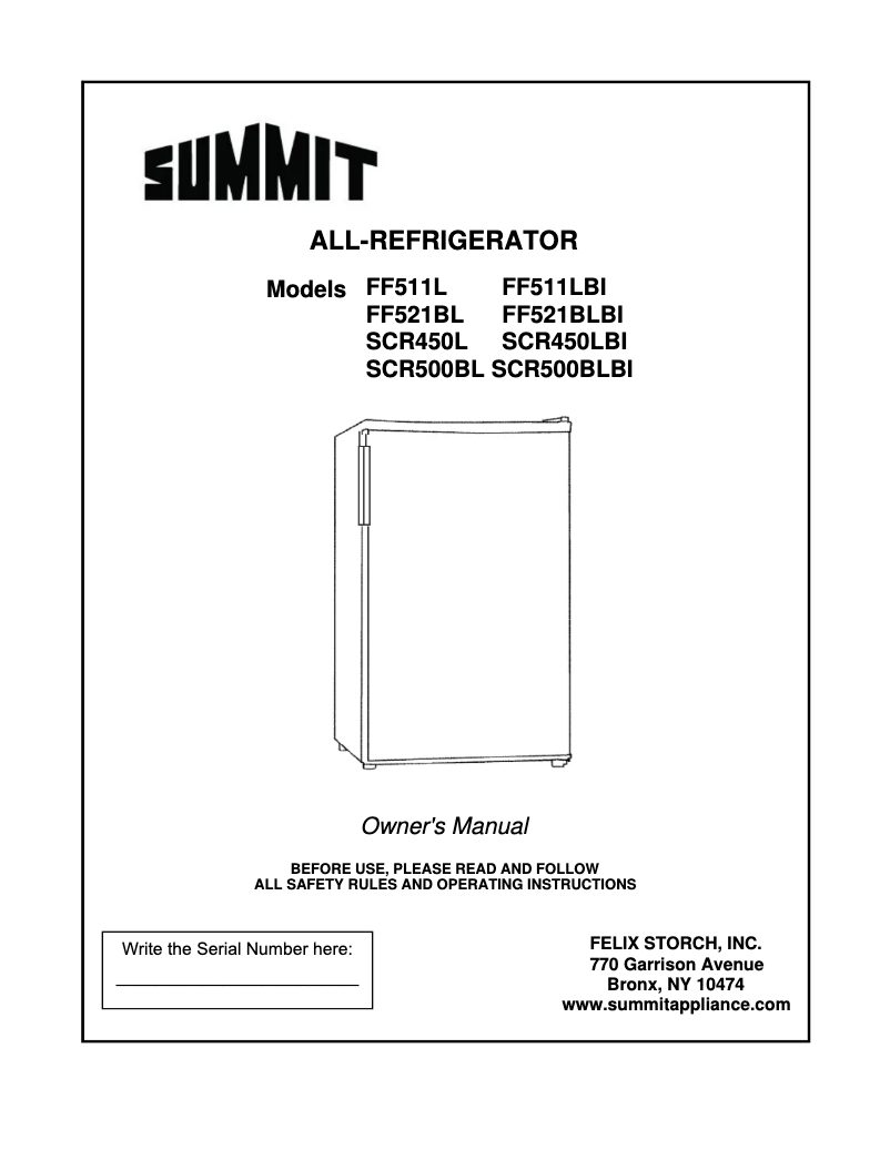 Page 1 of the manual User Manual Summit AccuCold FF511LBISSHH