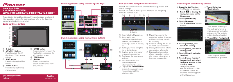 First page image of the manual for AVIC-F960DAB