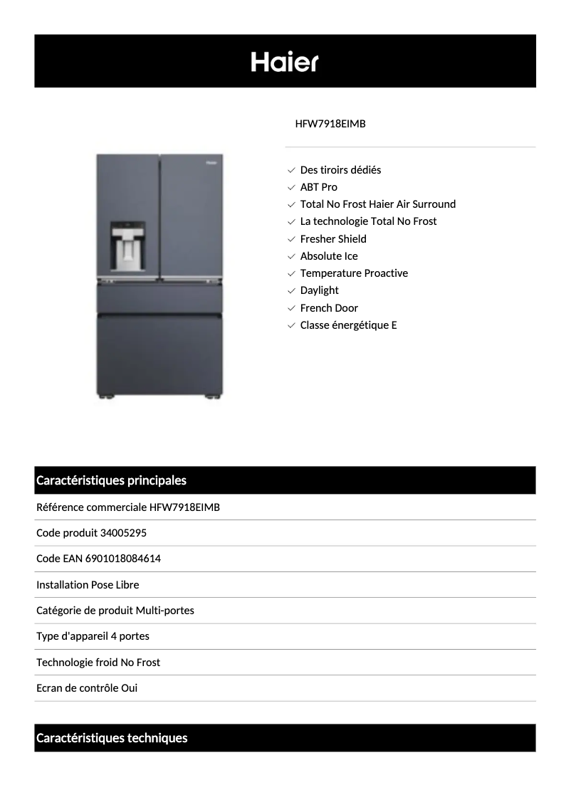 First page image of the manual for HFW7918EIMB