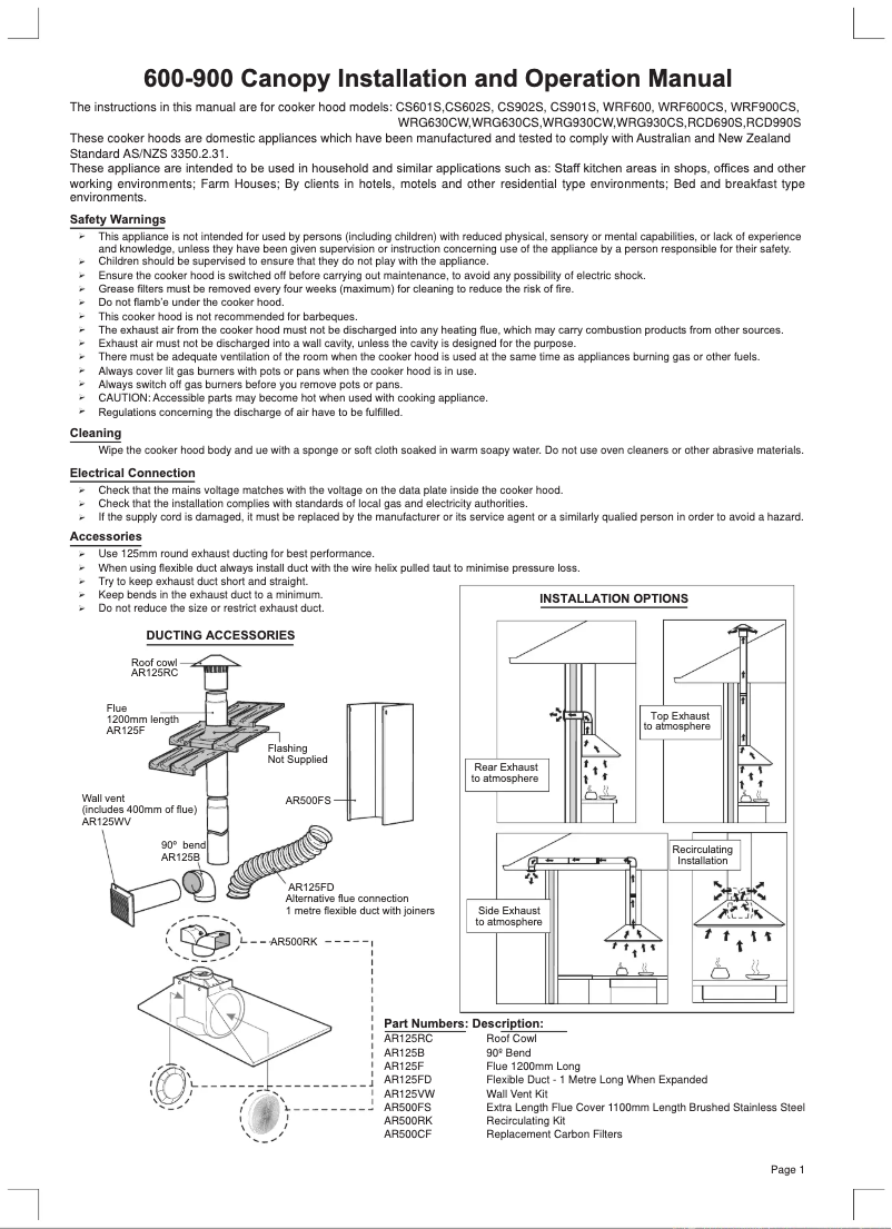 Page 1 of the manual User Manual Chef CS602S