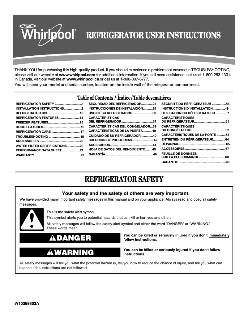 Page 1 of the manual User Manual Whirlpool WRT779RWYM