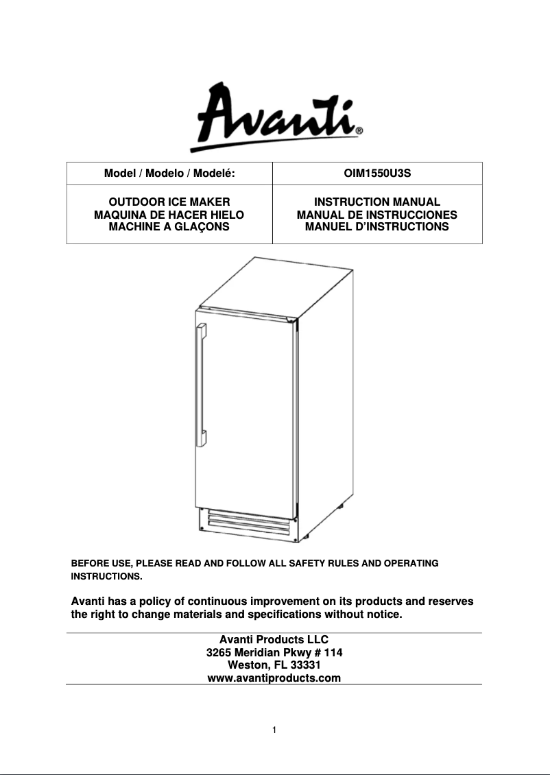 Page 1 of the manual User Manual Avanti OIM1550U3S