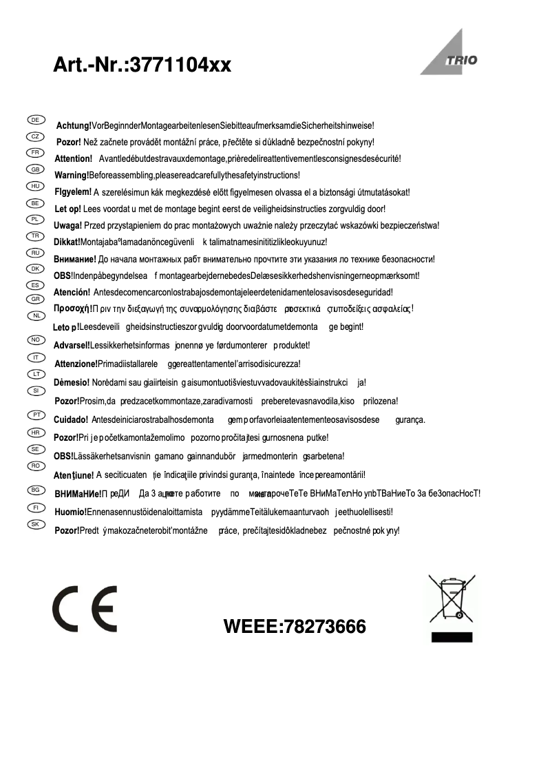 Page 1 of the manual User Manual Trio Lighting Cassini 877110407