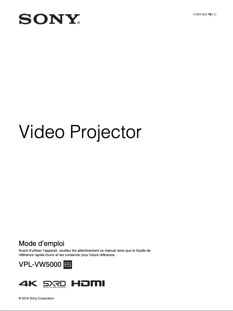 First page image of the manual for VPL-VW5000